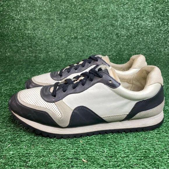 Coach Mens Runner Leather Lace Up Sneaker Cream / Gray Size 10.5